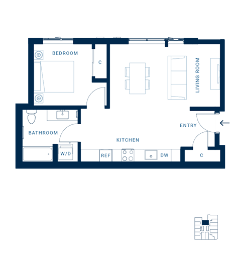 Shoresmith Apartments 1x1 D Floor Plan